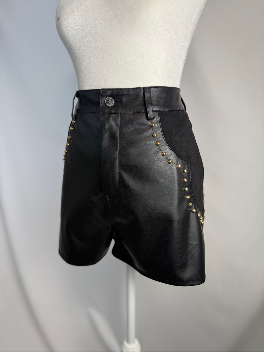 Urban Cowgirl Blue B. High Waisted Studded Faux Leather Shorts Western Rodeo